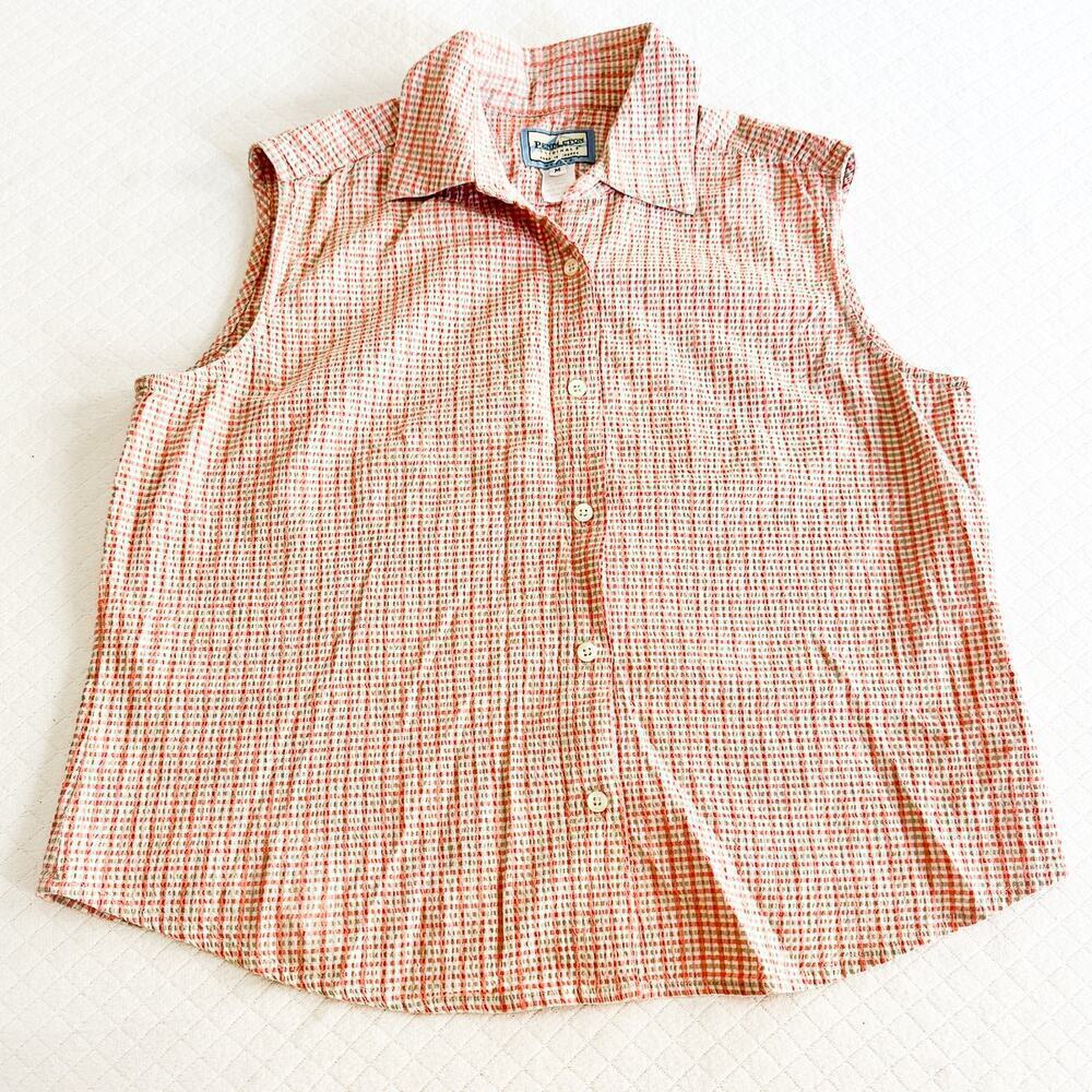 Pendleton Plaid Patterned Sleeveless Collared Casual Shirt Size M Pink/Gray